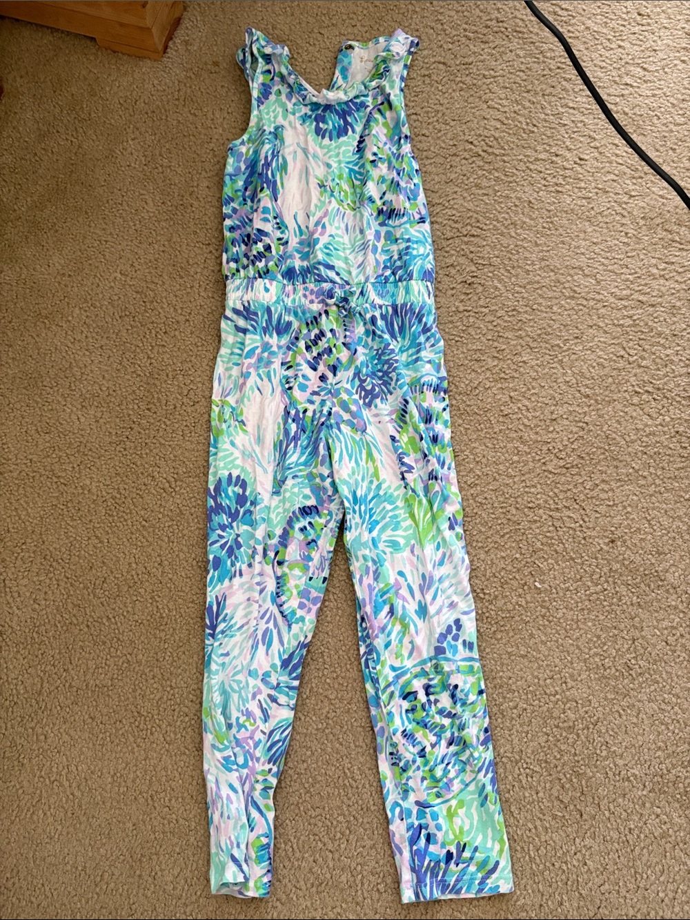 Lilly Pulitzer Girls Sleeveless Floral Tank Jumpsuit in Blue & Green